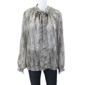 Simplicity Womens Animal Print Button Down Shirt White Black Size Medium